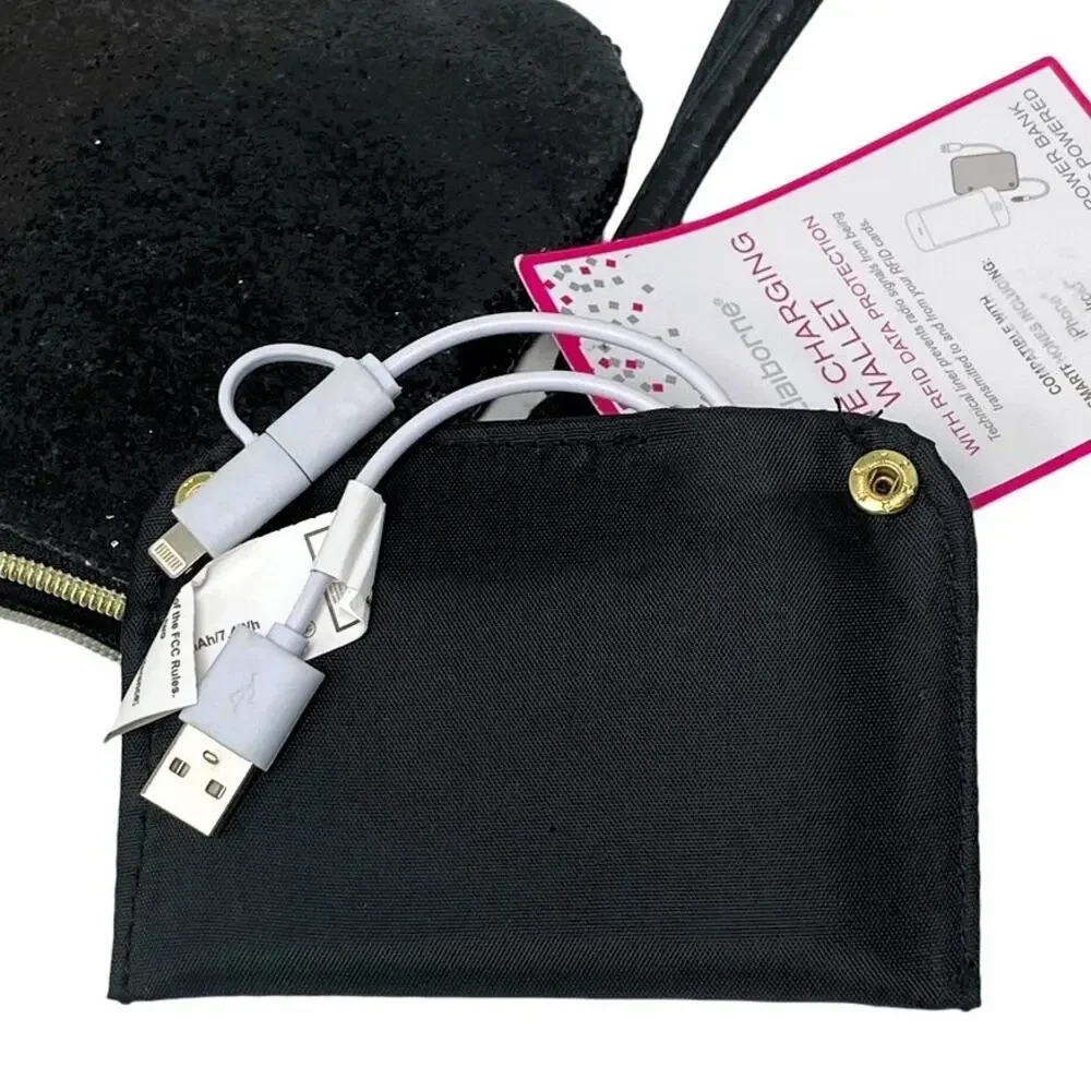 LIZ CLAIBORNE Iphone & Android Phone Charging Wallet Black Glitter Clutch Purse
